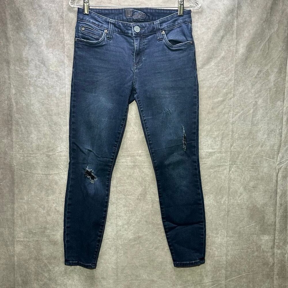 Kut from the Kloth Distressed Skinny Jeans | Size 4 | Dark Wash Stretch Denim